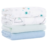 Baby Muslin Swaddle Blanket Receiving Breathable Bamboo Cotton 4 Pc, 47×47