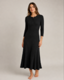 NWT Polo Ralph Lauren Henley Waffle Knit Maxi in Black Thermal Dress L