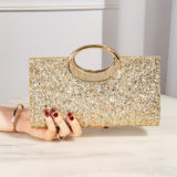 Gold Glitter Evening Clutch Bag Sparkly Bridal Purse Wedding Party Prom Handbag