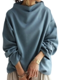 1X(Womens Oversized Sweatshirts Stand Collar Pullover Long Sleeve Hoodies6047