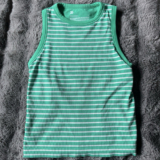 All in Motion Women’s Green/White Striped Tank Built-In Bra Crew Neck Stretch M