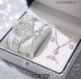 Watch Gift Set for Women Ladies Silver Rhinestone 5 Pieces Jewellery Mothers Day
