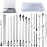 25-Piece Stainless Steel Lab Spatula and Micro Scoop Set with Tweezers
