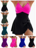 Women One Piece Swimdress Tummy Control Ruched Swimwear US