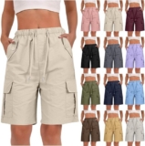 Women’s Knee Length Bermuda Shorts Wide Leg Cargo Hiking Work Summer Pockets
