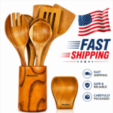 Pravara 9 Piece Wooden Kitchen Utensil Set with Spoon Rest Fast Shipping