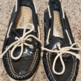 Sperry Top-Sider Women’s Black/White Leather Boat Shoes Lace-Up Round Toe US 7