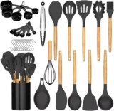 Kitchen Utensils Set 33 Piece Silicone & Wooden-Handle – Nonstick – Vividessence