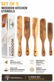 Brownhill Wooden Kitchen Utensil Set 5 Pc Spurtle Cooking Tools Natural Wood