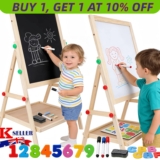 Kids 2 in 1 Wooden Whiteboard Blackboard Children Art Easel Chalk Drawing Board