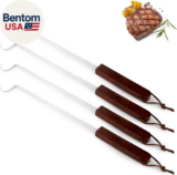 4 Pack 17 Inch Pigtail Food Flipper with Wooden Handle, Stainless Steel Meat Hoo