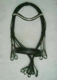 Weymouth Leather Bridle With Crystal Browband double Leather Reins.