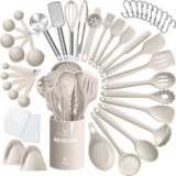 Silicone Kitchen Cooking Utensils Set,  43 Pcs Heat Resistant Khaki Cooking Uten