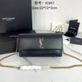 S a.i.nt La.ur.e.nt Y.S.L Sunset Box Black Leather Chain Wallet Clutch Crossbody