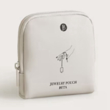 Faux Leather Zip-Around Lined Jewellery Pouch Bag White Rectangle Holds 5
