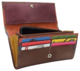 RFID Blocking Genuine Leather Wallets For Women Accordion Ladies Clutch Wallet