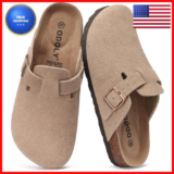 Odoly Genuine Suede Clogs For Women Men Soft Cork Footbed Leather Mules Comfort