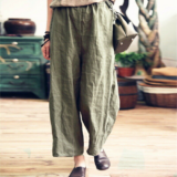 New Women Cotton Linen Pants Comfort Flax Loose Cropped Casual Trousers Size