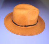 Women’s Tan Wool Felt Fedora Wide Brim Solid Hat w/ Buckle Band, One Size