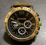 True Religion Quartz Chronograph Analog Watch Black/Gold Dial Gold Bezel 45mm