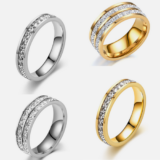 Women Stainless Steel CZ Ring Band Size 6-10 Engagement Wedding Gift Gold Silver