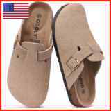 Odoly Genuine Suede Clogs For Women Men Soft Cork Footbed Leather Mules Comfort