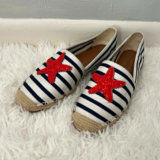 Kate Spade Nautical Red Starfish Canvas Stripe Espadrille Flats Slip-On 8.5 B