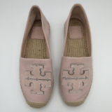 Tory Burch Women’s Pink Leather Espadrille Flats Round Toe Slip-On Logo US 7