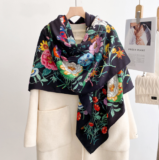 70% Cashmere 30% Silk Bandana Shawl Scarf Neckerchief 53” flower Print Wrap new