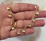 Gold Bracelet, Anklet or Choker, Dangling Hearts, 14k Heavy Plated Gold,