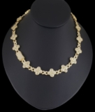14K Gold Plated Cz Clover Flower  Choker Chain Necklace And Bracelet Set