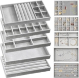 5pc Velvet Jewellery Organiser Tray Set Stackable | Drawer Earring Ring Holder