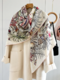 70% cashmere 30% silk Underwater Worldr double sided print square Wrap shawl 53″