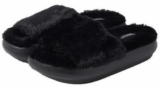 32 Degrees Heat Plush Fuzzy Warm Slippers Faux Fur Cushion Slides, Black