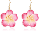 Pink Flower Earrings for Women Boho Floral Dangle Earrings Hibiscus Petal Drop E