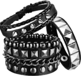 4 Pcs Punk Rock Leather Studded Bracelets for Men Women 80S Gothic Spike Cuff Br