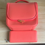 Stackers Coral Pink Hanging Travel Wash Bag + grapefruit jewellery roll BNWT