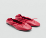 NEW MANGO MNG $90 RED LEATHER BOW DETAIL BALLERINAS BALLET FLATS SZ 37 US 6.5