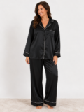 NWT $72 Cabernet Black White Trimmed Satin Two Piece Pajama Set Women’s Size 3X