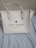Kate Spade Ella Zipper Large White Leather Tote Bag w/ embroidered Black Logo