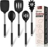 5Pcs Silicone Cooking Utensils Set, Heat Resistant Kitchen Tools Include Solid&S