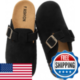 Yorfotmae Womens Suede Clogs Mens Leather Mules Comfort Cork Footbed Antislip