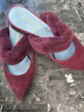 kate spade Burgundy Suede Pointed Mules with Shearling Strap