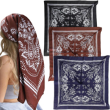 100% Cotton Large Square Head Scarves 3 Pcs Versatile Bandanas Wraps Women