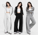 Womens Full Tracksuit Set Striped Pullover Hoodie Joggers Gym Jogging Bottoms