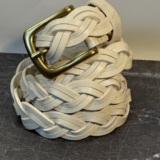 Women American Eagle Belt | Size 34 (10-12) | Cream Braided Leather Brass Buckle