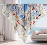 70% Cashmere 30% Silk Neckerchief Scarf cloud Print Shawl Bandana 35” wrap new
