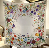 70% Cashmere 30% Silk Bandana 53” floral Print Scarf Shawl Neckerchief Wrap new