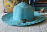 The Hatter Company Women Blue Straw Sunhat Wide Brim Floppy Heart  Ribbon Accent