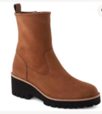 Paul Green Cognac Leather Mid-Calf Boots:  zip, block heel & rubber sole -Size 4
